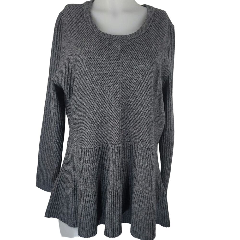 Lane Bryant Gray Ribbed Ruffle Botton Sweater Women's 22/24